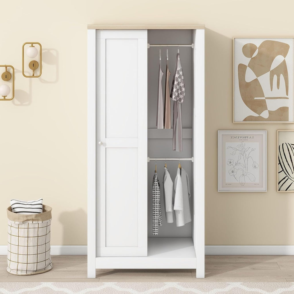 Armoire Wardrobe with Sliding Door and Drawers, White D1199