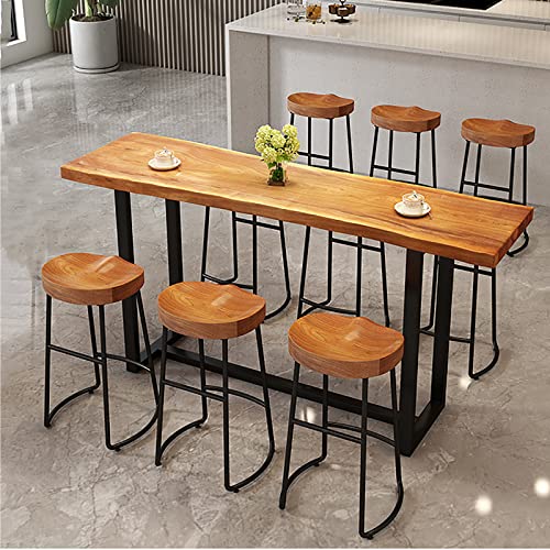 Industrial Bar Table Solid Wood Live Edge Dining Table with 4 Stools, Brown F453845