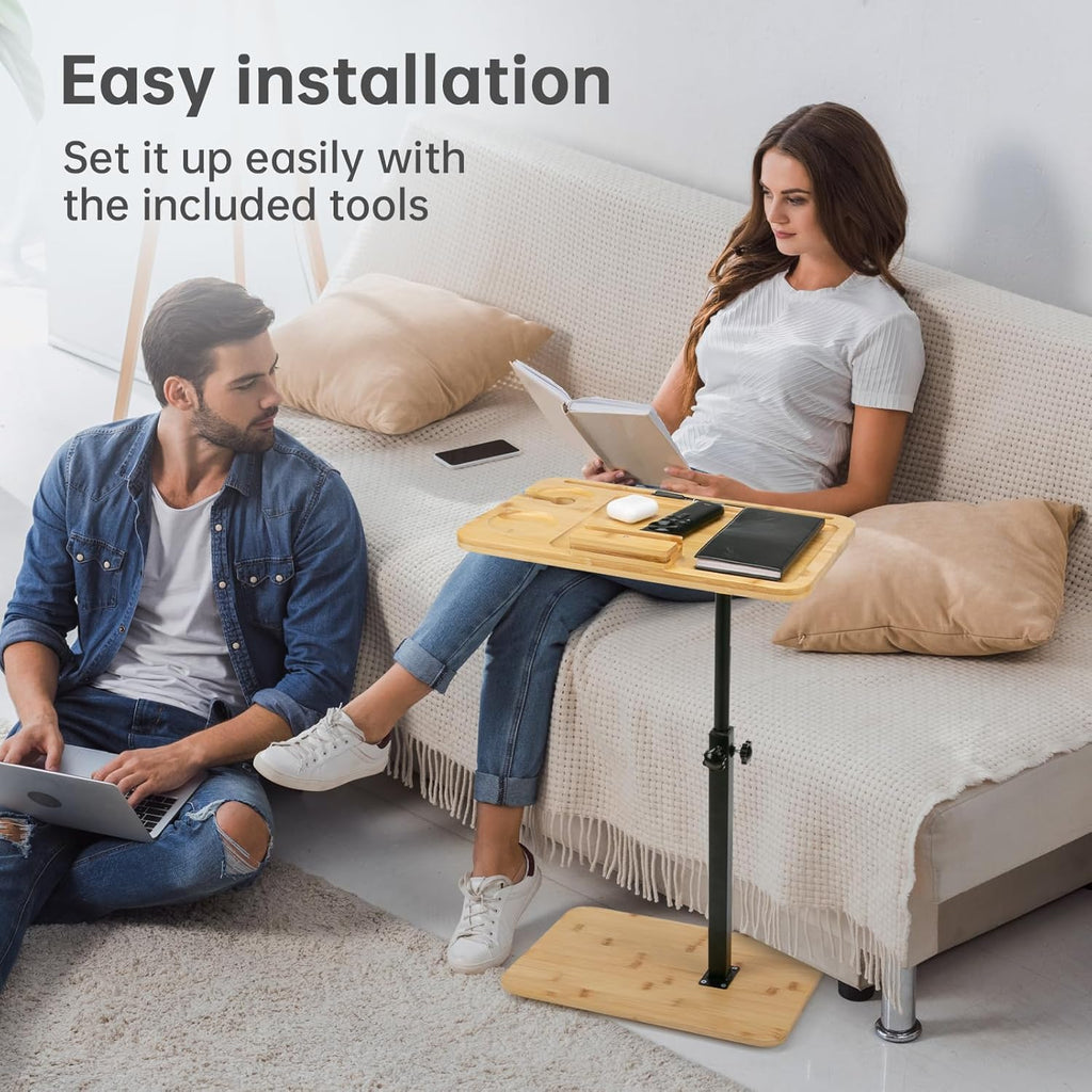 Bamboo Couch Tray Table with 360° Swivel and Height Adjustment K617