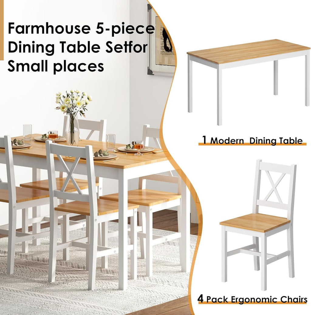 sogesfurniture 47.2" 5-Piece Pine Wood Dining Table Set with 4 Chairs J252877