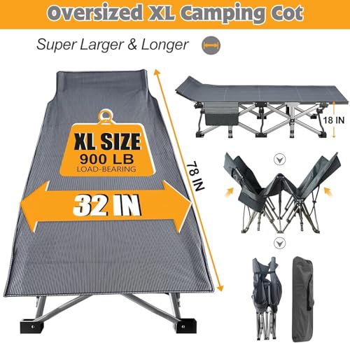ABORON Oversized Folding Camping Cot for Adults, Double Layer 1200D, with Mat & Carrying Bag S2407