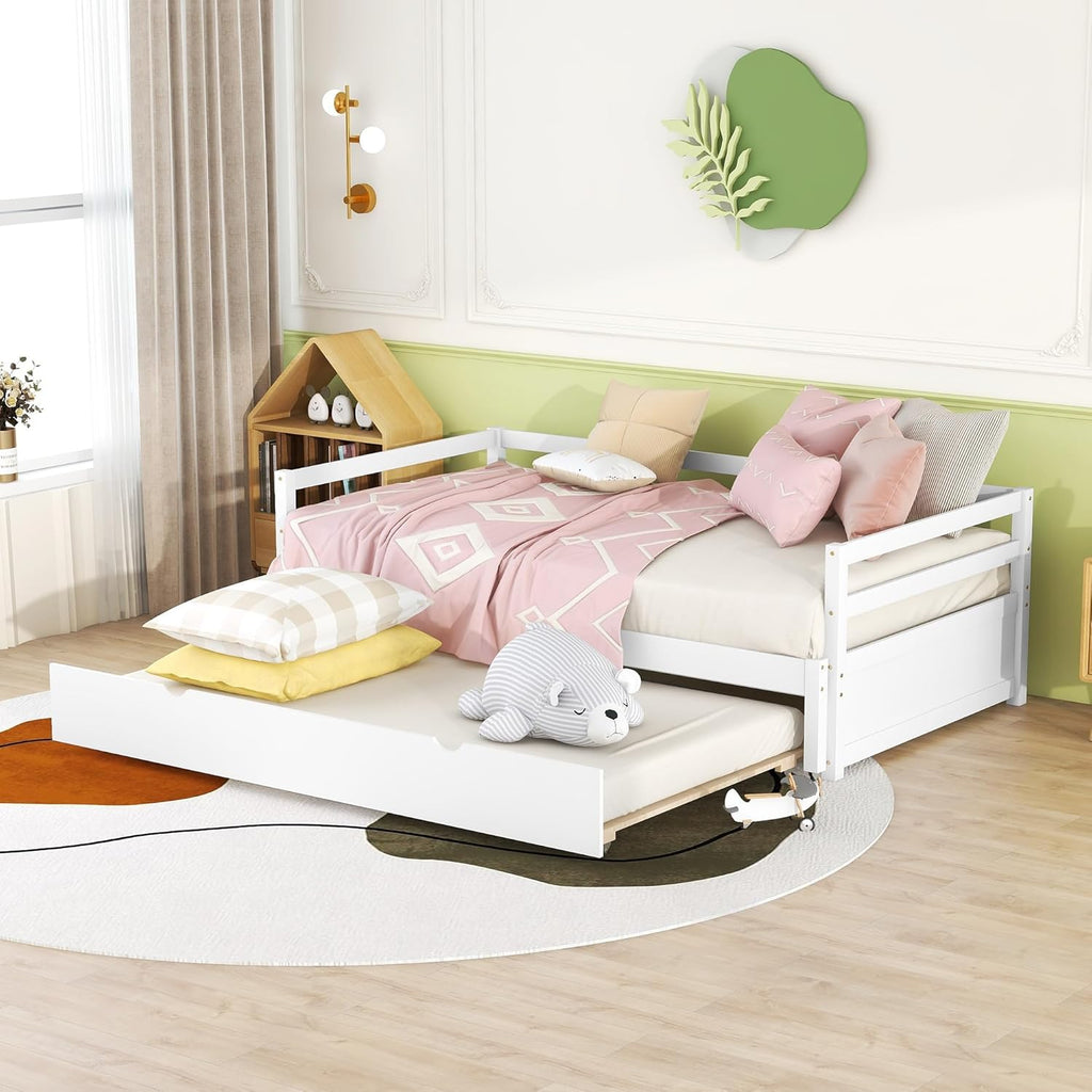 Twin to Double Extendable Daybed with Pull Out Trundle, White O55096