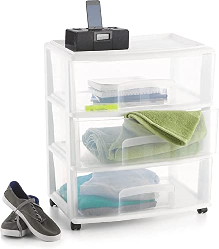 Plastic Storage Drawer Cart with 3 Clear Drawers, White Y574