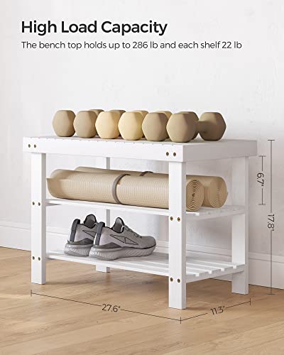 SONGMICS 3-Tier Bamboo Shoe Rack Bench, Entryway Storage, Ink Black X802