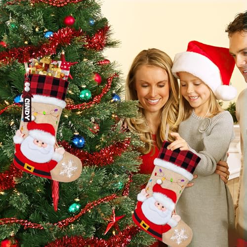 DEMIUKO 3PCS Christmas Stockings with Name Tags Snowman Santa Penguin F6894