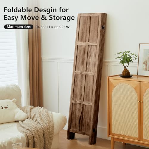 Wood Room Divider 4 Panel, 5.6 FT Tall Folding Privacy Screen, Retro White K4688
