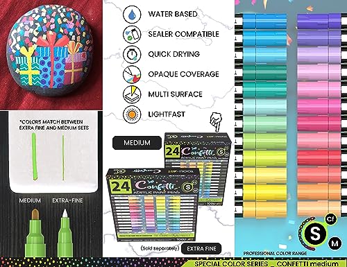 24 Neon Acrylic Paint Pens Set 0.7mm Extra Fine Tip for Rock, Glass, Wood & Canvas P956
