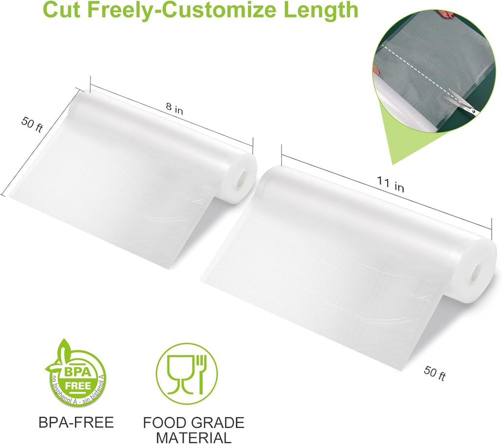 Bonsenkitchen Vacuum Sealer Rolls, 8" x 50' & 11" x 50', BPA Free F90022