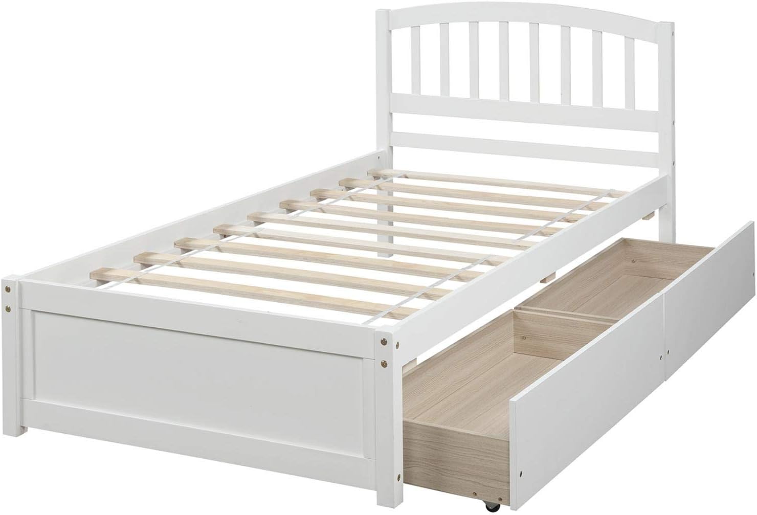 White Double Bed Frame with Storage Drawers and Headboard A3646