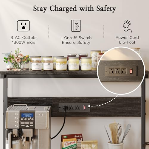 SUPERJARE Kitchen Bakers Rack with Power Outlet, Coffee Bar Table, Rustic Brown W637