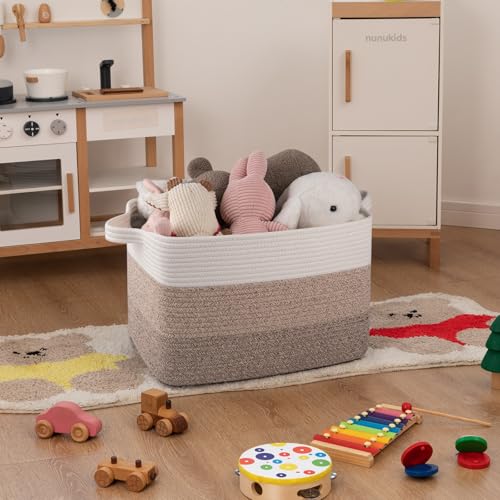 OIAHOMY Large Rectangle Woven Blanket Basket with Handle, Gradient Blue B58762