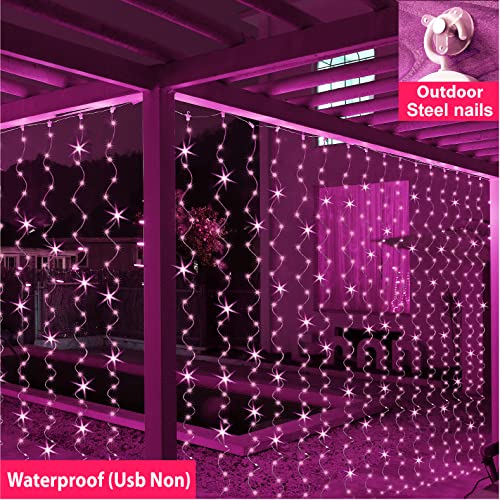ZSJWL 2 Pack Curtain Lights, 300 LED Warm White with Remote, 9.8 × 9.8 Ft for Bedroom Window G2485