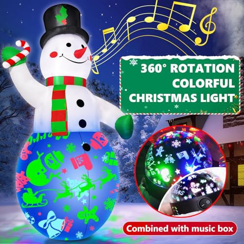 12FT Giant Christmas Inflatables Snowman with Music & 360° Rotation LED Lights E6136