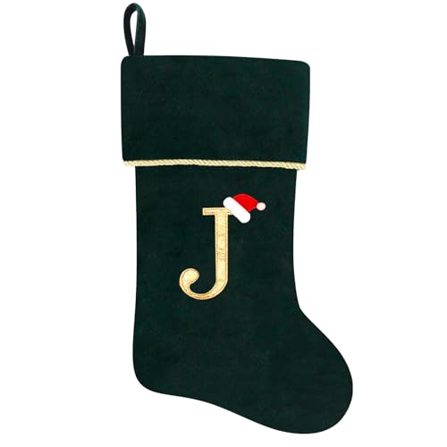 20 Inches Initial Monogram Blue Velvet Christmas Stocking with Gold Trim U394