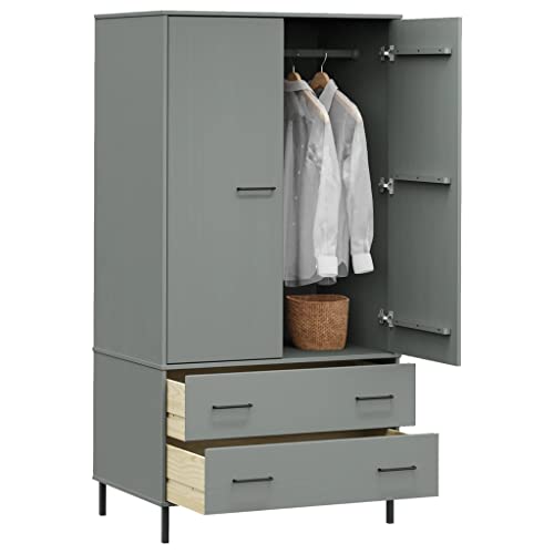 Wardrobe with Metal Legs Gray Solid Wood OSLO L183