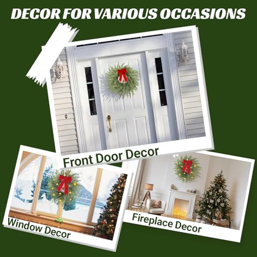 26 in Norfolk Pine Christmas Wreath with Lights, Red Bow and Bell Y2312