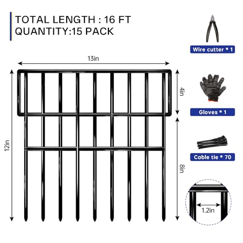 35 Panels Garden Fence Animal Barrier, 38ft x 13in No Dig Rustproof Metal Outdoor Wire Fencing E53834