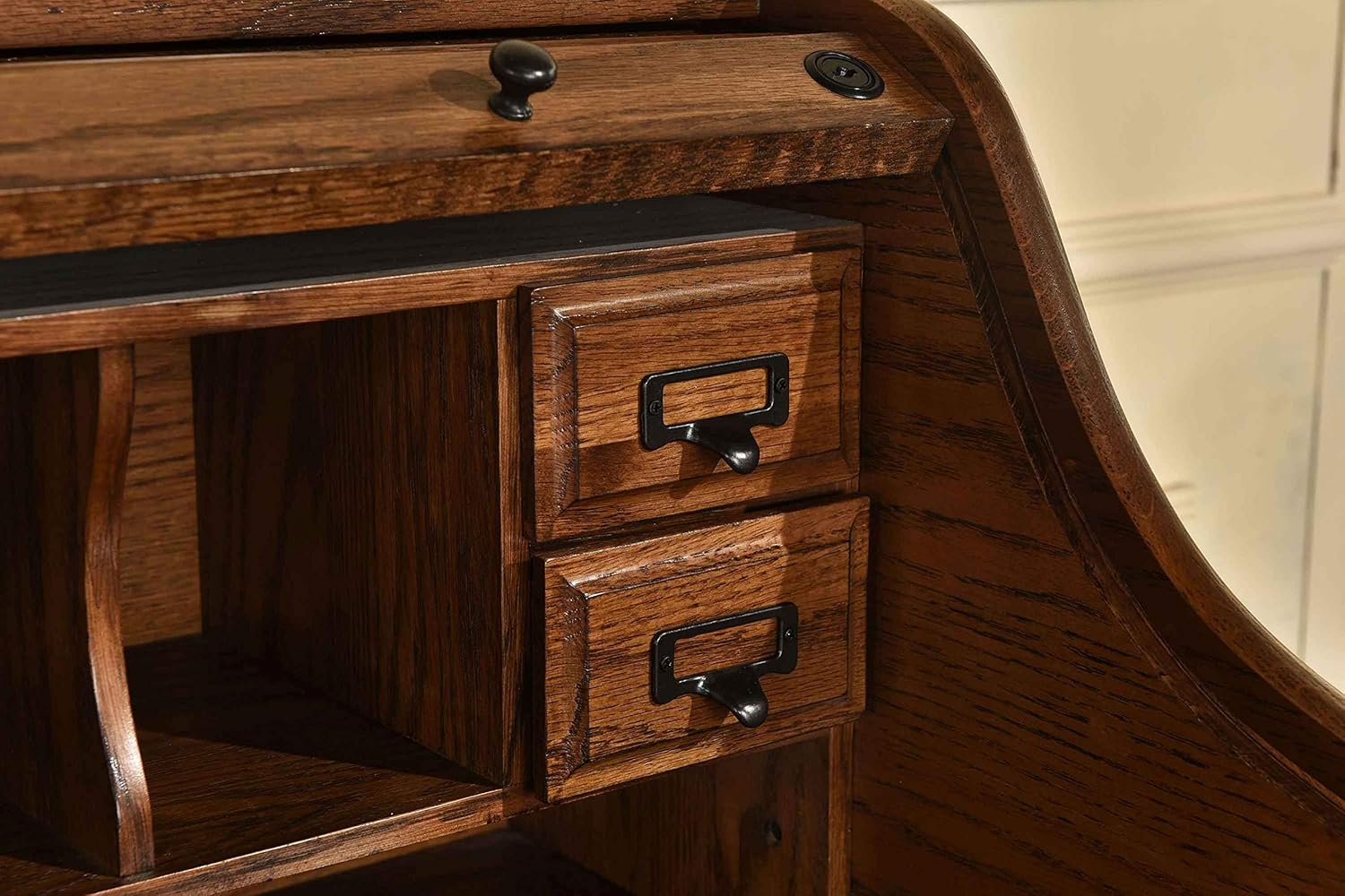 Mini Roll Top Desk Solid Oak Wood Burnished Walnut Finish H846505