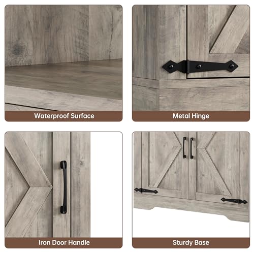 Farmhouse Corner Cabinet with Barn Door and Adjustable Shelves, White J266