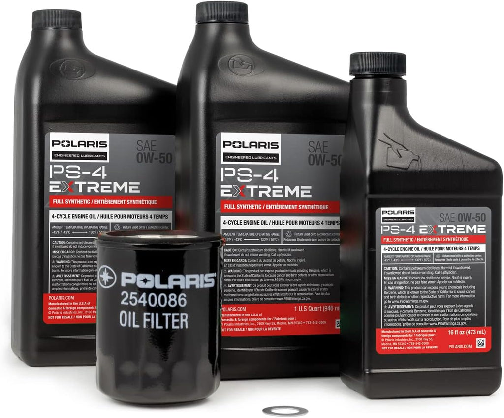 Polaris PS4 Oil Change Kit for RANGER, GENERAL, RZR Models, 0W-50 Synthetic Oil, Filter, Washer P748