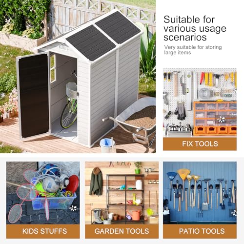 Outdoor Resin Storage Shed with Floor, 5x3 FT, Waterproof, Lockable Door, Gray H391