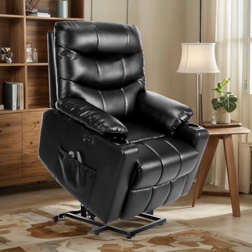 Himimi PU Leather Electric Power Lift Chair Recliner with Heat and Massage, Black I715