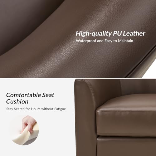 HULALA HOME Swivel Barrel Chair Set of 2, Genuine Leather, Brown R8709
