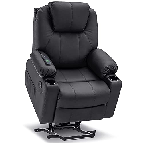 MCombo Power Lift Recliner Chair for Elderly with Heat and Massage, Faux Leather, Black V60394