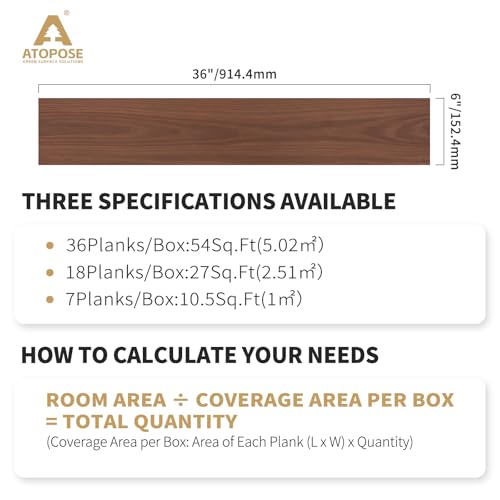 ATOPOSE Peel and Stick Vinyl Flooring 36pcs 6"×36" Wood Effect Waterproof D74600