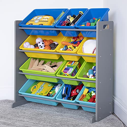 Humble Crew Kids Toy Storage Organizer with 12 Plastic Bins, Grey/White O74556
