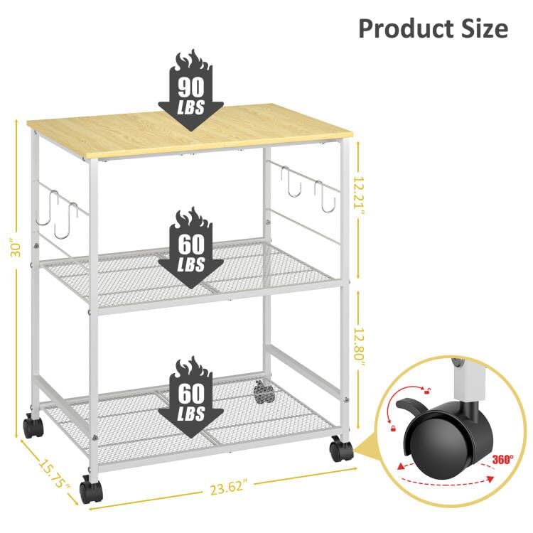 Rolling Kitchen Microwave Cart with Storage, Lockable Wheels S489447