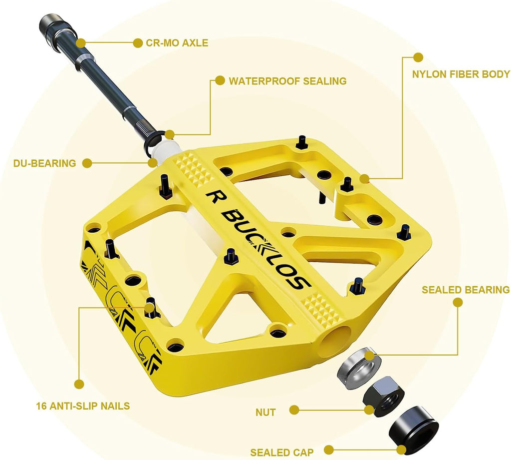 BUCKLOS 104 BCD Mountain Bike Single Speed Crankset 170mm with 30T Chainring, Yellow Pedals Y989