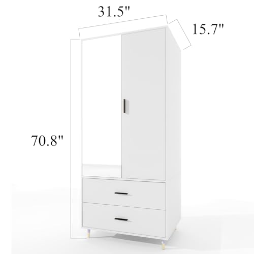 White Armoire Wardrobe with Hanging Rod, 2 Doors and Drawers Y65143
