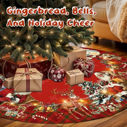 Christmas Tree Skirt 36 Inch with Snowman Reindeer Santa Snowflake L183244