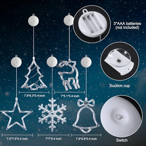 5Pack Christmas Window Lights Snowflake LED with Timer Battery Powered U214