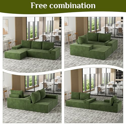 OUYESSIR L-Shape Modular Sectional Sofa Couch, 105" Chenille Upholstered Corner Sofa, Beige White G2566