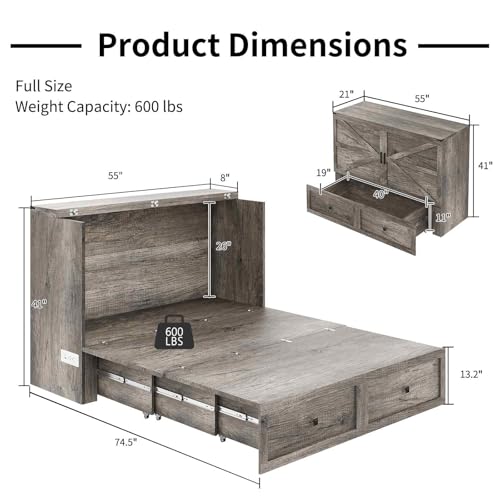 Full Size Murphy Bed with Charging Station and Storage Drawer, White X622658