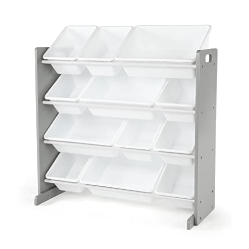 Humble Crew Kids Toy Storage Organizer with 12 Plastic Bins, Grey/White O74556