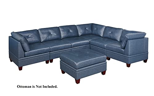 Contemporary Ink Blue Genuine Leather 6-Piece Sectional Sofa Set Q461