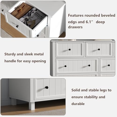 Farmhouse White Dresser with 7 Drawers for Bedroom B342