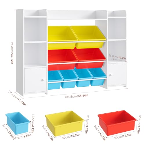 FOTOSOK 55" Toy Storage Organizer with 8 Bins and Bookshelf, Pink J681345