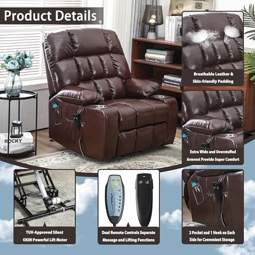 Lift Chair Recliner with Massage and Heat, Heavy Duty for Seniors, Brown V12888