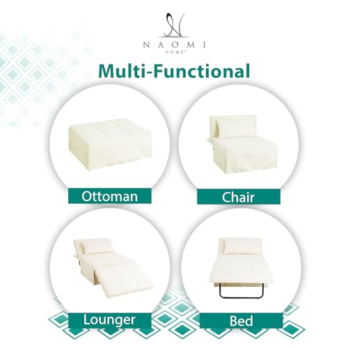 Sleeper Chair Bed 4-in-1 Convertible Ottoman Bed with Adjustable Backrest, White F38754