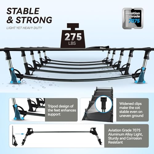 Ultralight Aluminum Camping Cot, Portable Folding Bed with Oxford Fabric E555