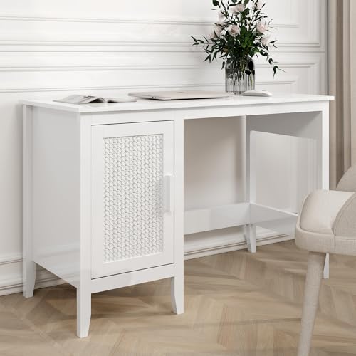47" Executive Desk with Drawers and Cabinet, White O616066