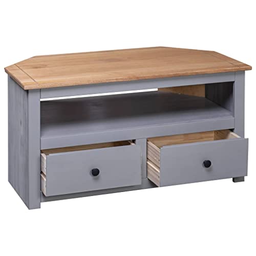 Corner TV Stand Gray Solid Pine with Drawers O2071