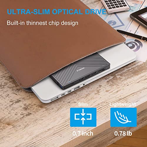 External CD DVD Drive for Laptop, USB 3.0 Type-C, Slim Portable Burner T70166