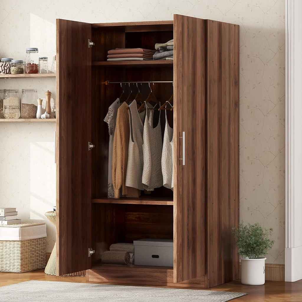 2-Door Wooden Wardrobe Armoire with 3 Storage Shelves Wooden Wardrobe Closet armoire Wardrobe Closet