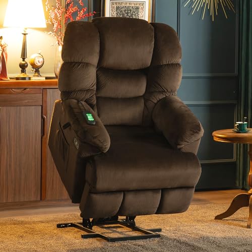 MCombo Triple Motor Power Lift Recliner Chair Sofa with Adjustable Headrest, Fabric, Brown T835565