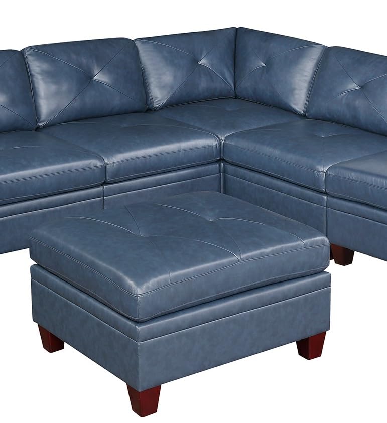 Contemporary Ink Blue Genuine Leather 6-Piece Sectional Sofa Set Q461
